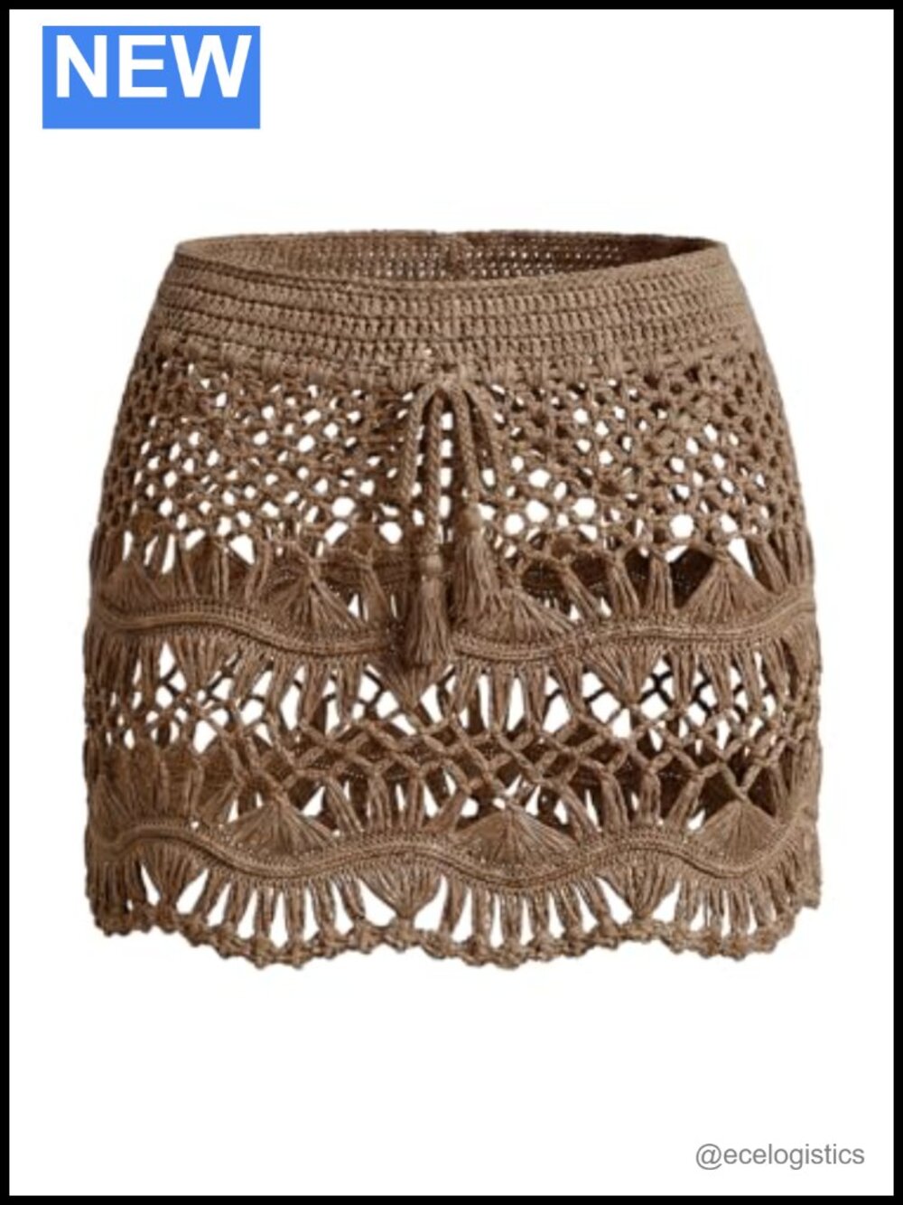 Crochet Mini Beach Skirt Sheer Swimsuit Cover Up Drawstring